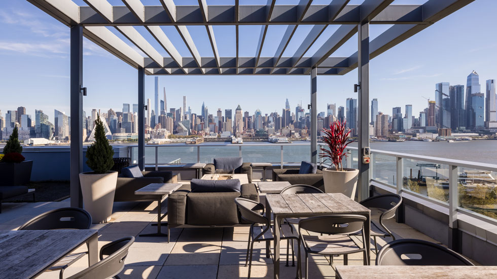  RiverHouse 11, luxury apartments in Weehawken, New Jersey, overlooks the Hudson River.