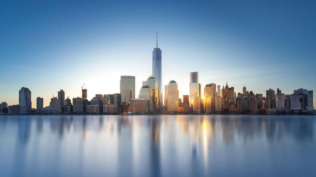 View of the city building across the water.